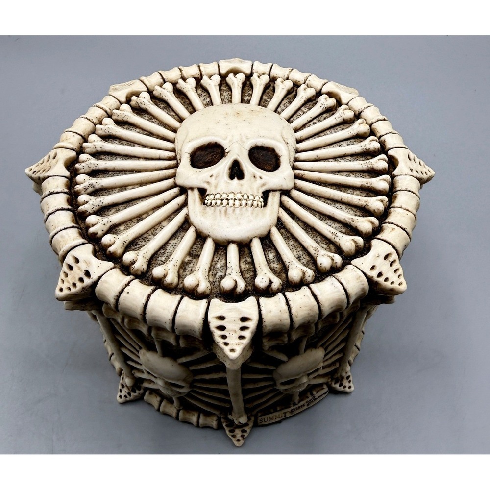 Summit Collection 2006 Skull and Bones Trinket Box Gothic Decor Bone Finish 5.5"